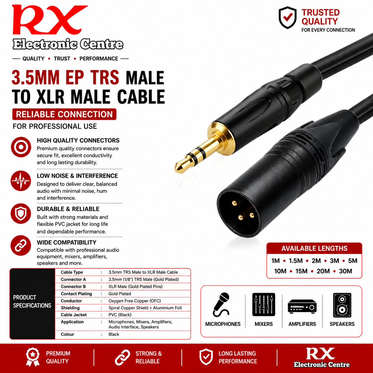 Premium 3.5MM EP TRS MALE TO XLR MALE CABLE