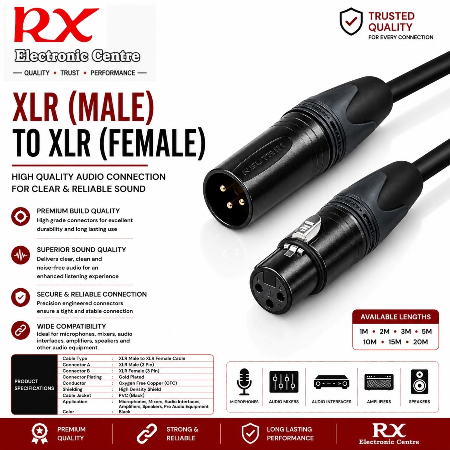 Premium XLR Male to XLR Female Microphone Cable