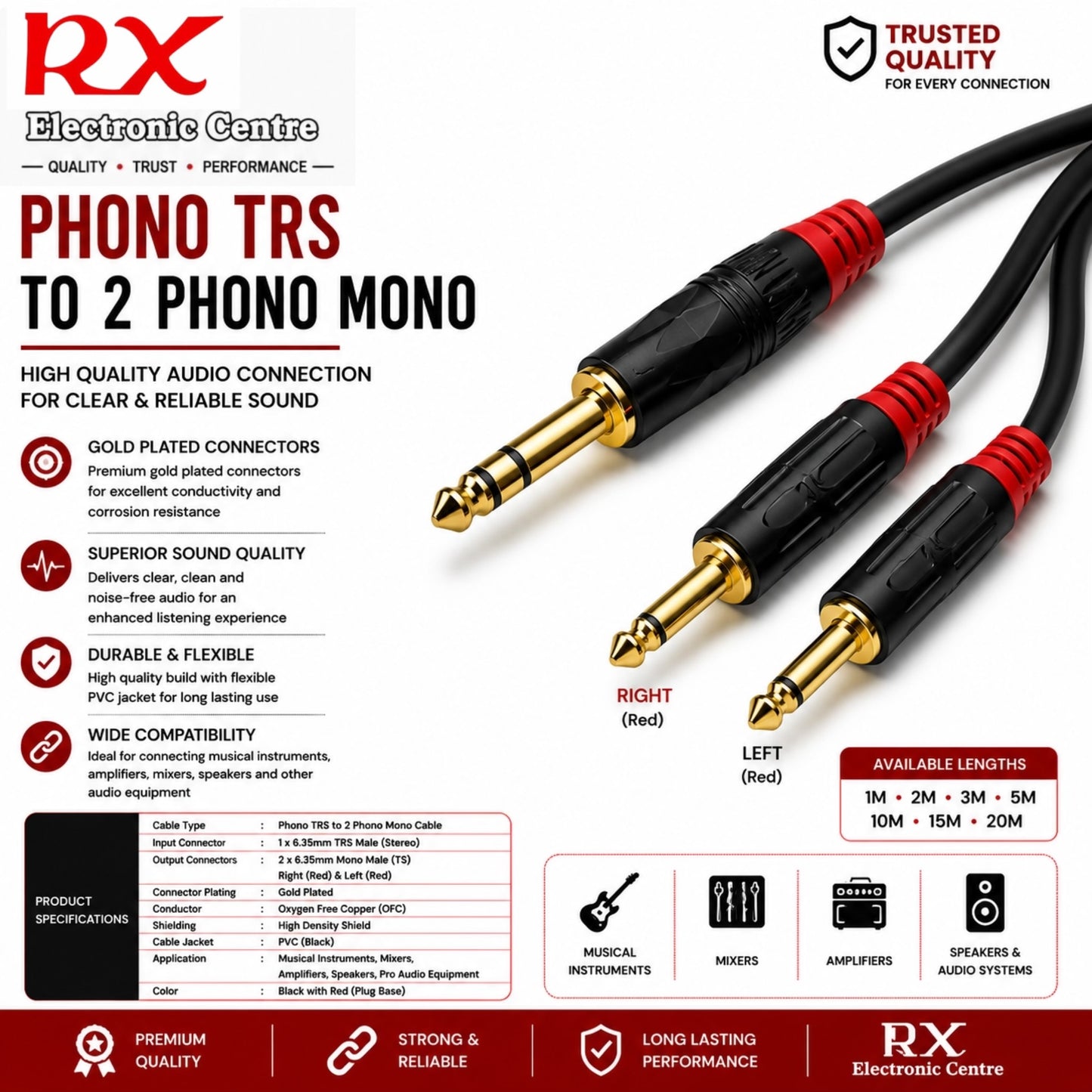 Premium Phono TRS to 2 Phono Mono Cable