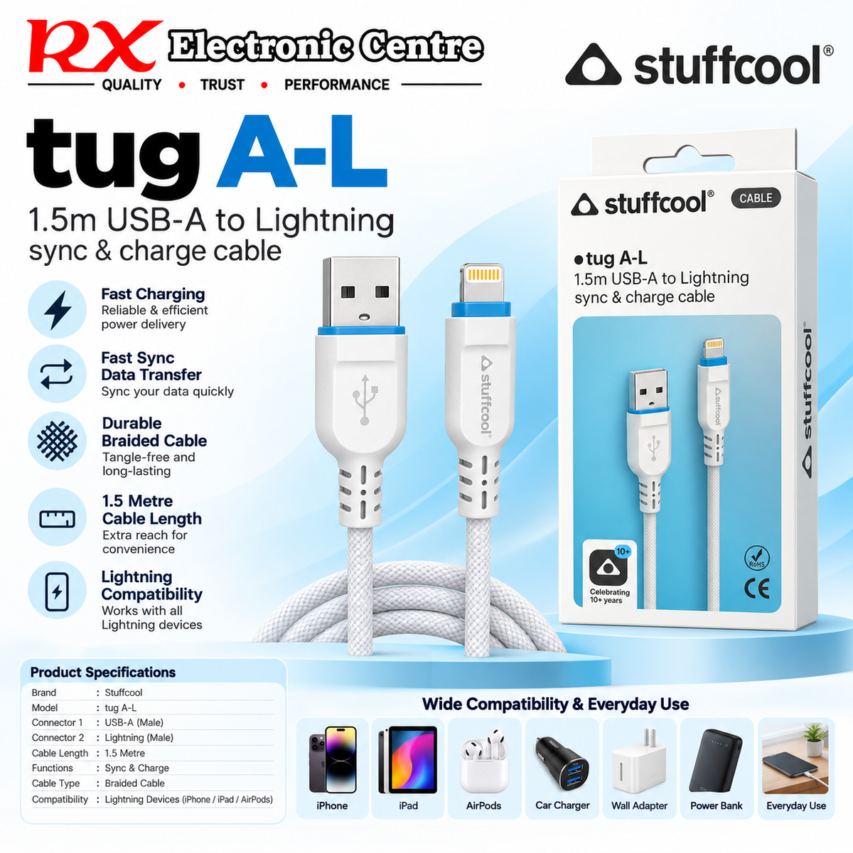 Stuffcool tug A-L – 1.5M USB-A to Lightning Sync &amp; Charging Cable