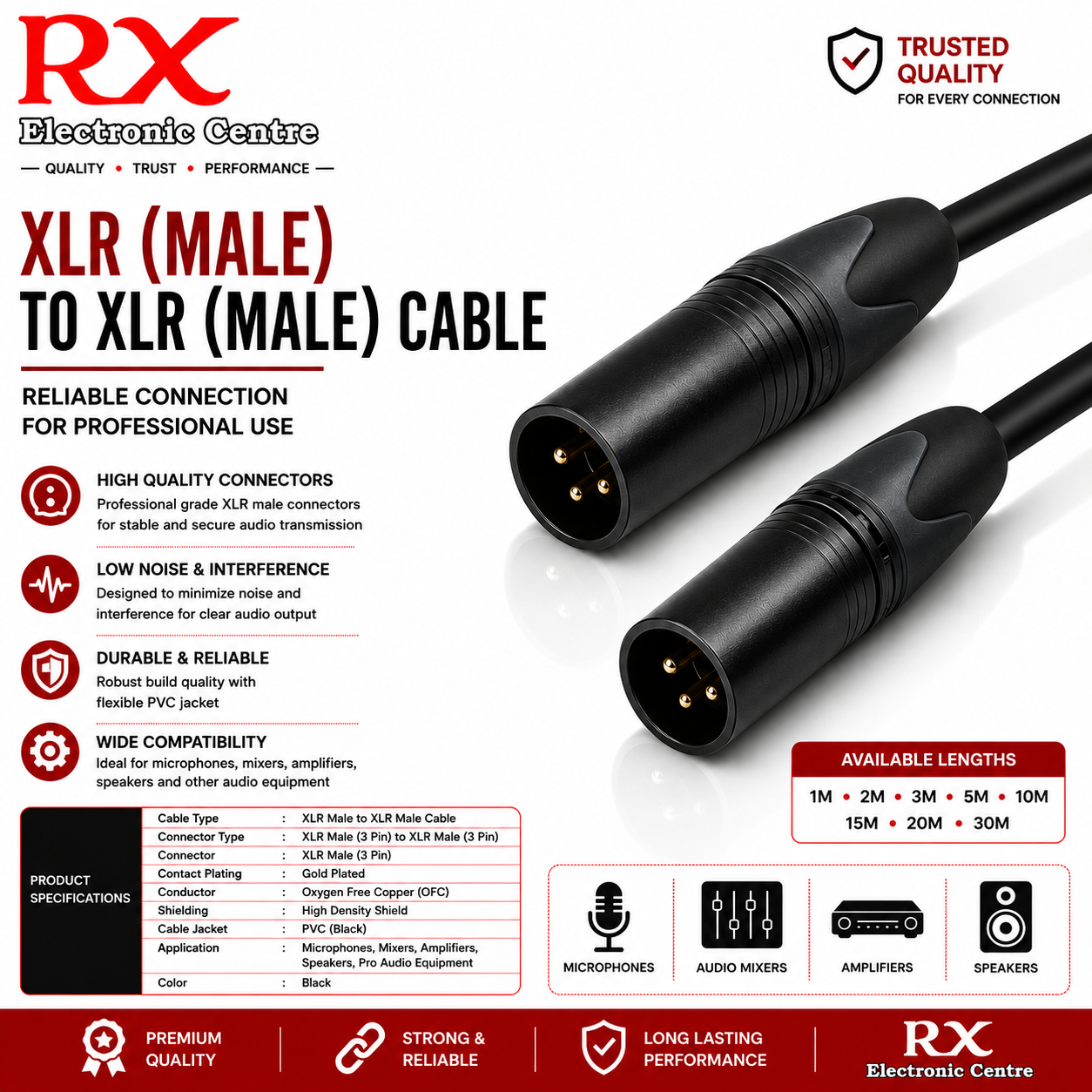 Premium XLR Male to XLR Male Audio Cable