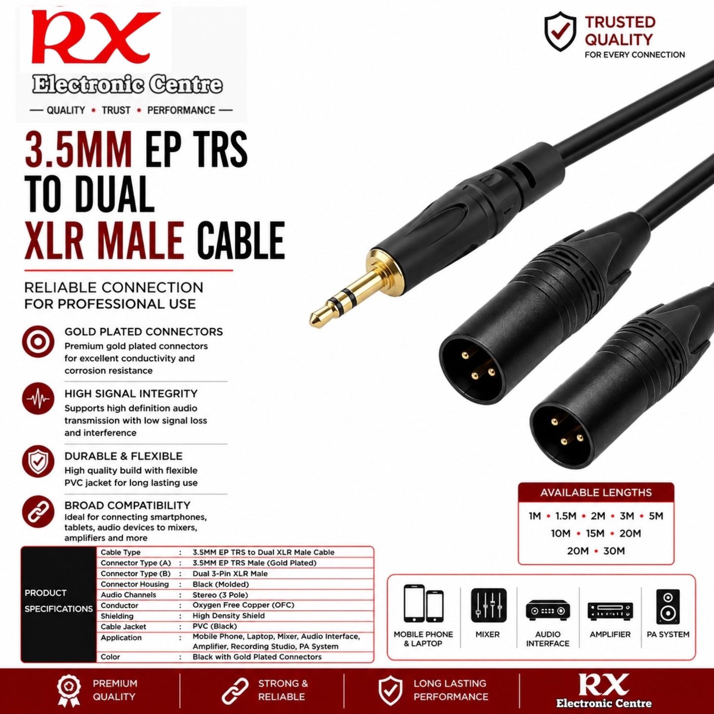 Premium 3.5MM EP TRS to Dual XLR Male Cable