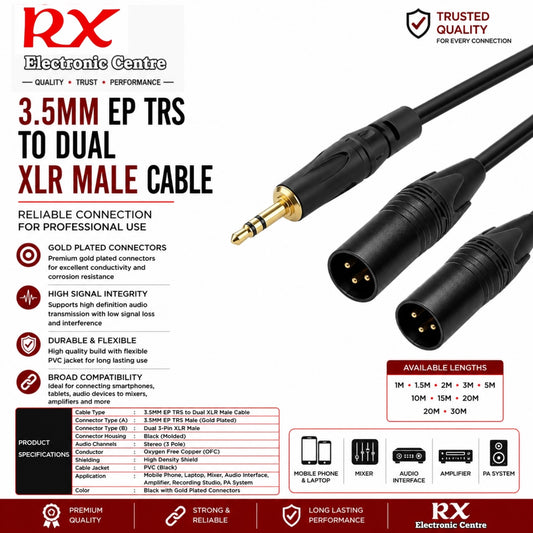 Premium 3.5MM EP TRS to Dual XLR Male Cable