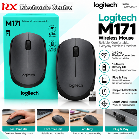 Logitech M171 Wireless Optical Mouse | 2.4GHz USB Receiver | 12-Month Battery Life – Black