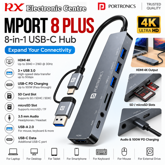 Portronics MPORT 8 PLUS – 8-in-1 USB-C Multiport Hub