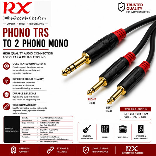 Premium Phono TRS to 2 Phono Mono Cable