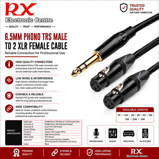Premium 6.5MM PHONO TRS MALE TO 2 XLR FEMALE CABLE