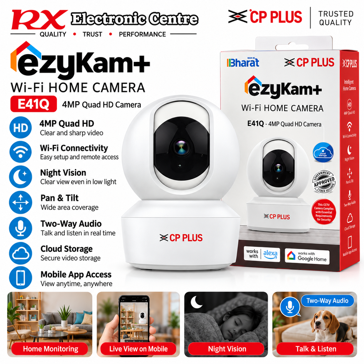 CP PLUS ezyKam+ E41Q 4MP Quad HD Wi-Fi Home Security Camera